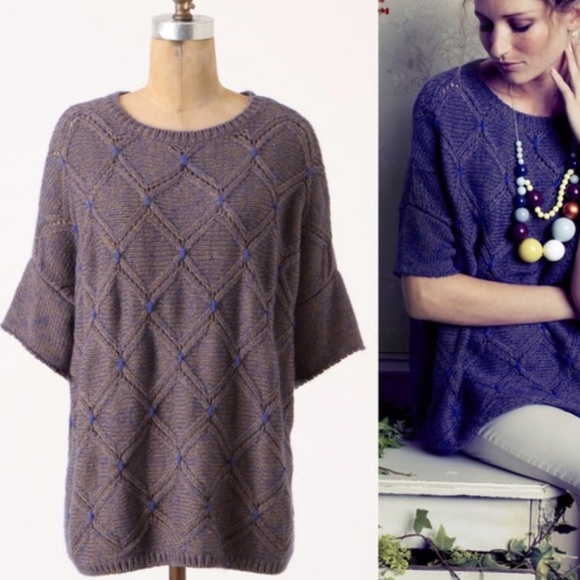 Anthropologie Sweaters - Moth | Anthropologie Tan Blue Diamond Sweater